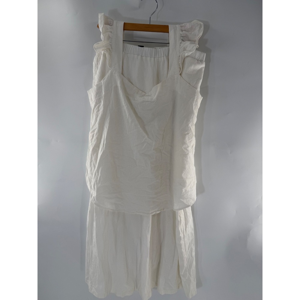 Emery Rose White Ruffle Strap Top and Wide Leg Pants Set XXL